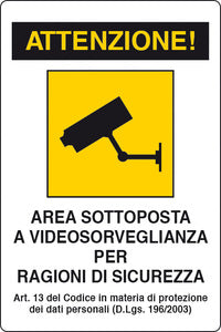 Targa "Area Sotto Videsorveglianza" 300x200 in Alluminio - Ferramenta Ilardi